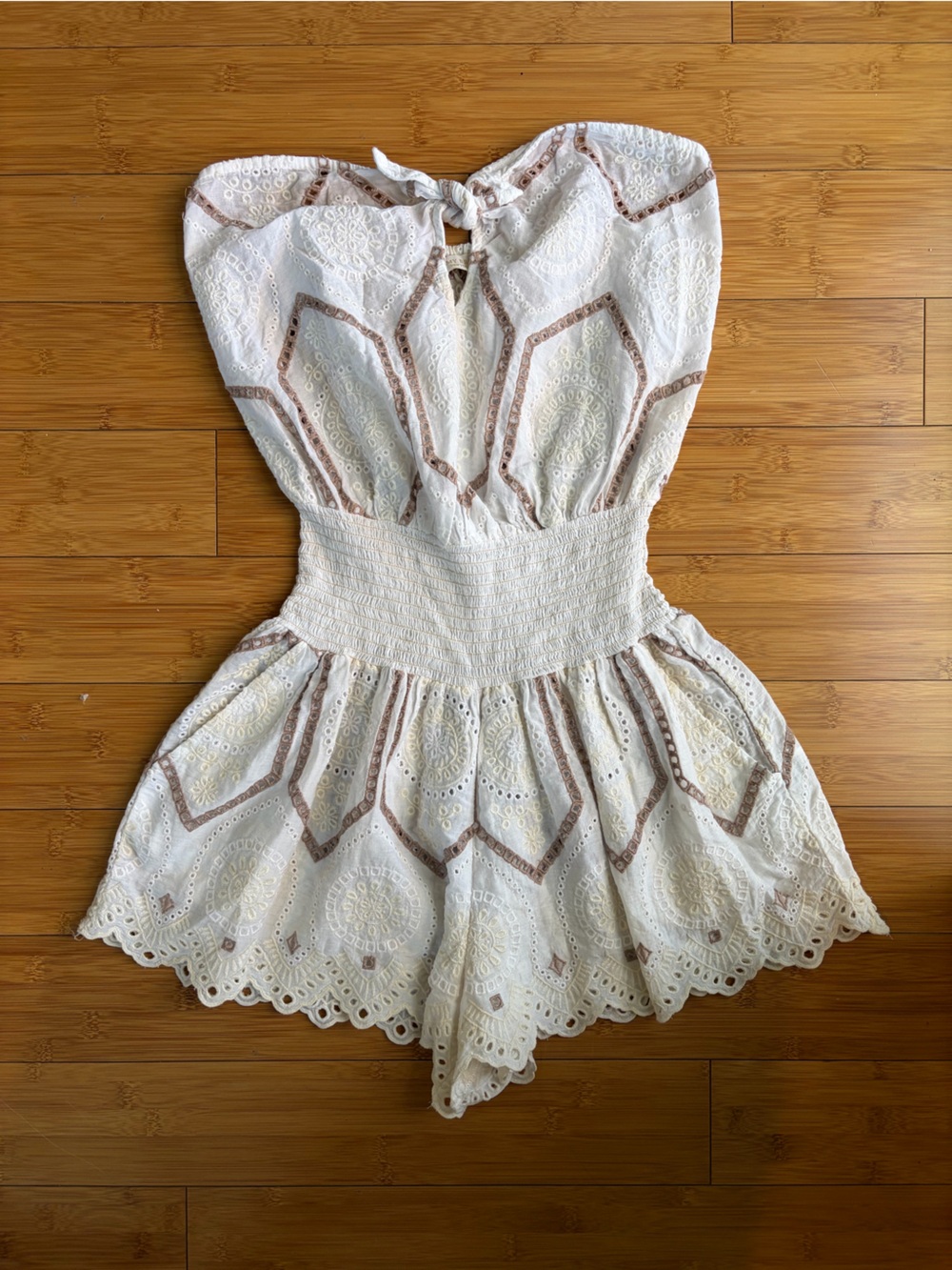Ramy Brook White Eyelet One-Piece with Tan Trim